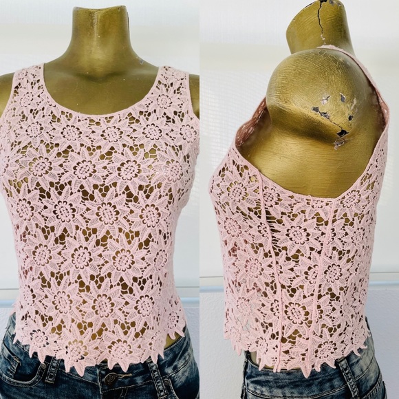 NELLA FANTASIA Pastel Pink Cutwork LACE CAMI Style TOP S/M - Picture 11 of 11